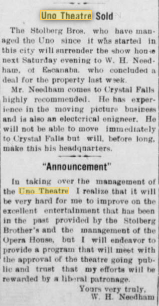 Uno Theatre - July 25 1914 Changes Hands
